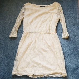 Cream Long Sleeve Lace Dress